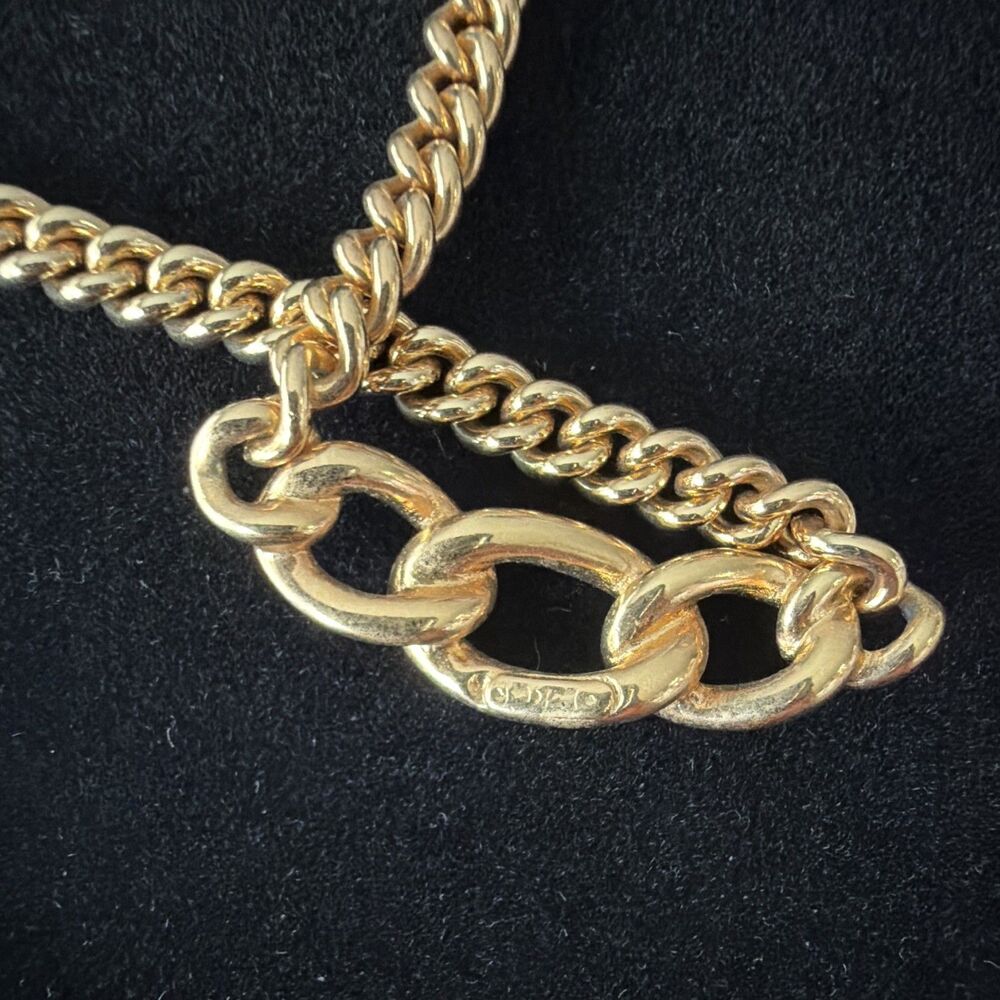 ⁠Vintage Christian Dior Gold Tone Chunky Curb Chain Interlocking Link Necklace View 4